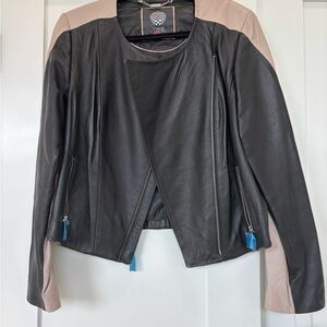 Vince Camuto Black and Tan Leather Jacket